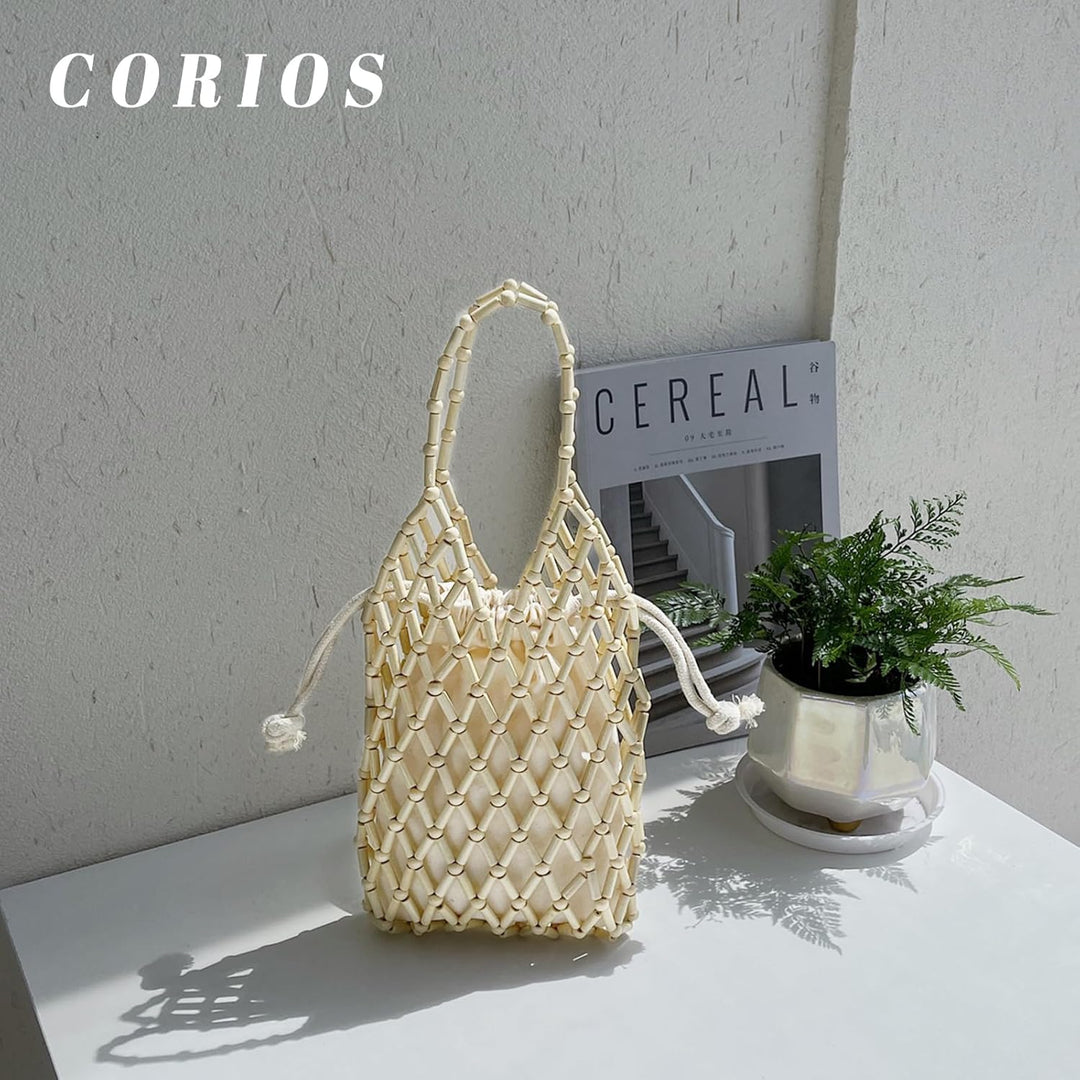 CORIOS Damen Gewebte Handtasche Böhmische Tote Beutel Retro Eimer Taschen Sommer Strand Tasche Gestr