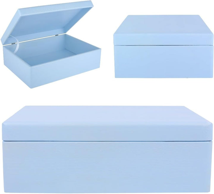 Creative Deco XL Blau Grosse Holzkiste mit Deckel | 40 x 30 x 14 cm (+/- 1 cm) | Erinnerungsbox Baby