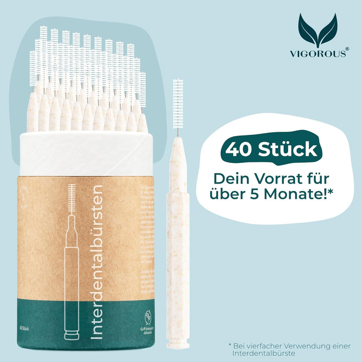 VIGOROUS® 40 Stk. nachhaltige Interdentalbürsten - ISO 3, 0,6 mm - Zahnzwischenraumbürsten für gründ