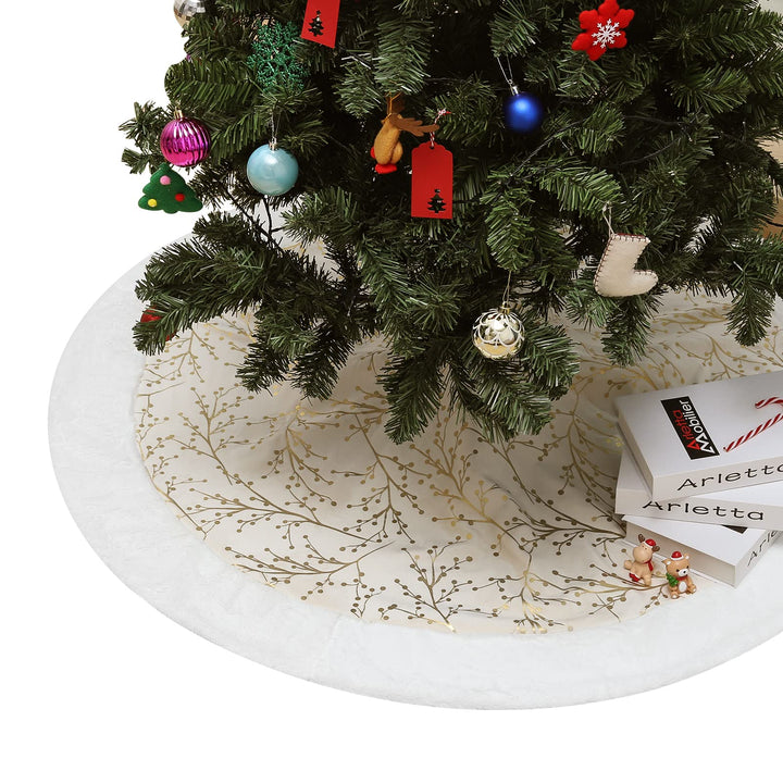 Lewondr Weihnachtsbaum Rock mit Bronziermuster, 48 Zoll Rund Weihnachtsbaumdecke Christbaumständer T