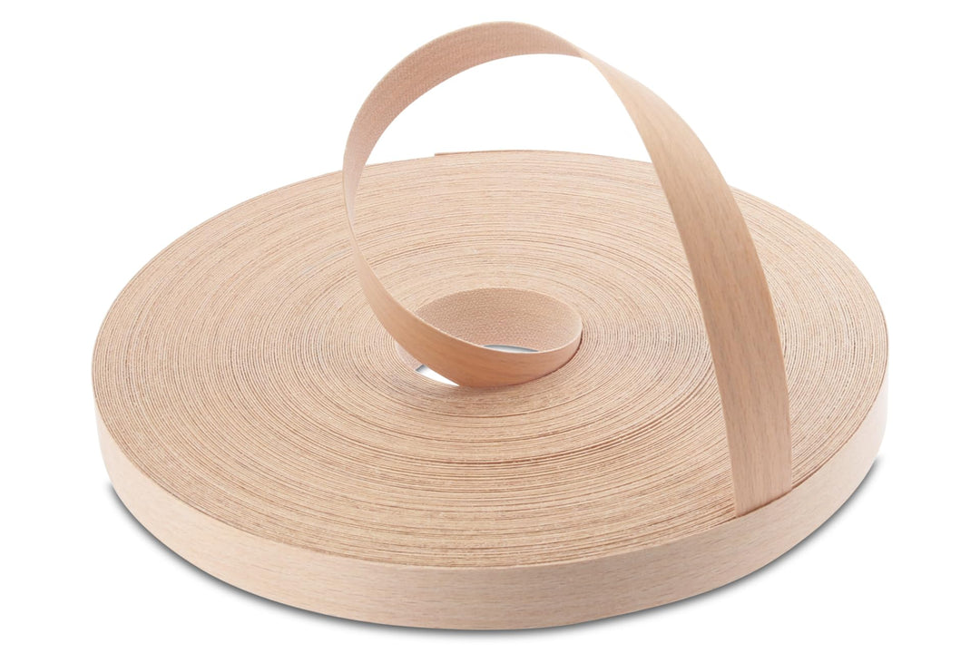 WoodPress® Kantenband aus echtem Buchenholz, 19 mm, 50 m, zum Aufbügeln, vorgeklebtes Kantenband für