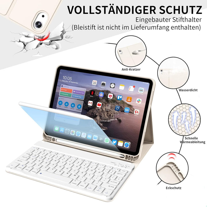 Hülle mit Tastatur für iPad A16 11. Generation 2025, für iPad 10. Generation 2022 10,9 Zoll, Bluetoo