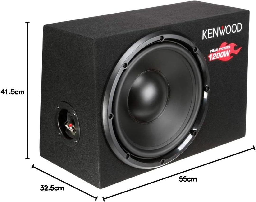 Kenwood KSC-W1200B Subwoofer (300mm, 1200 Watt),Schwarz Single, Single