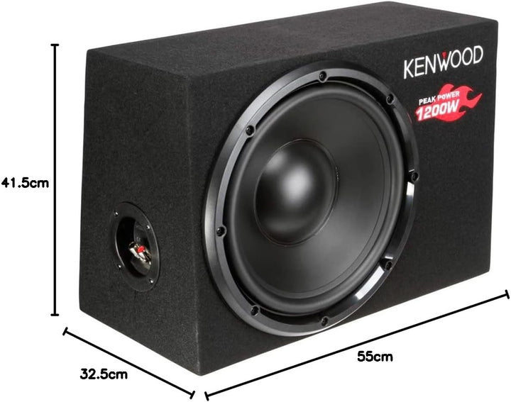 Kenwood KSC-W1200B Subwoofer (300mm, 1200 Watt),Schwarz Single, Single