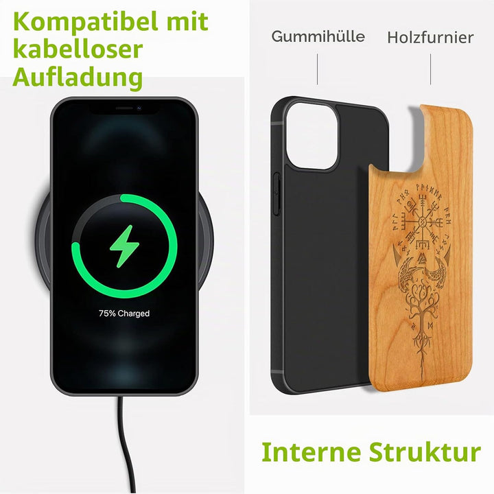 Carveit Magnetisch Hülle für iPhone 13 Pro Max Case [Elegante Kirschholz] [Weich TPU Stossstange] St