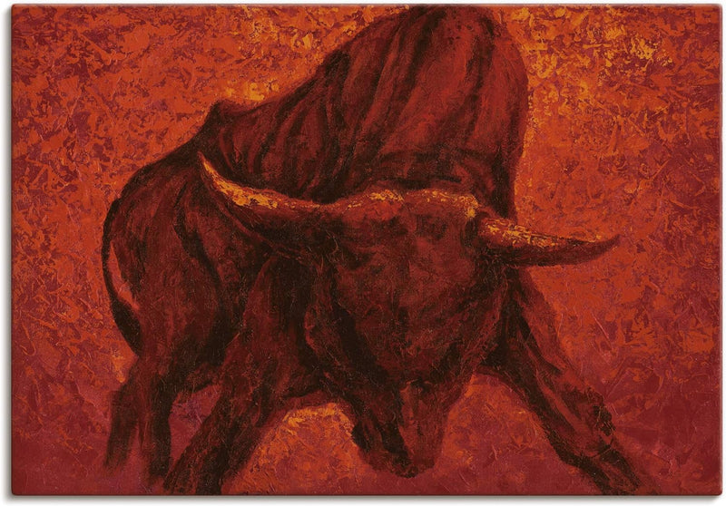 Artland Leinwandbild Wandbild Bild auf Leinwand 70x50 cm Wanddeko Stier Tiere Spanien Stierkampf Kat