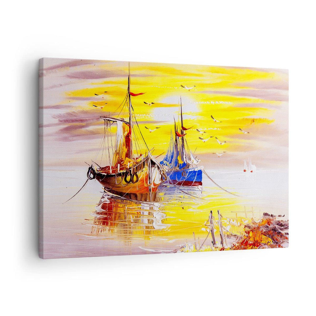 ARTTOR Bilder auf Leinwand Boote Sonne Meer Reisen Leinwandbild 70x50cm Wandbilder Dekoration Wohnzi