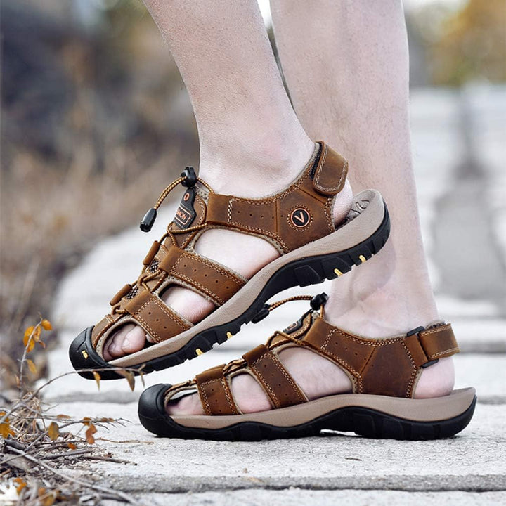 Sandalen Herren Leder Strand Wandersandale Trekkingsandalen Outdoorschuhe Sommer Freizeitschuhe Wand