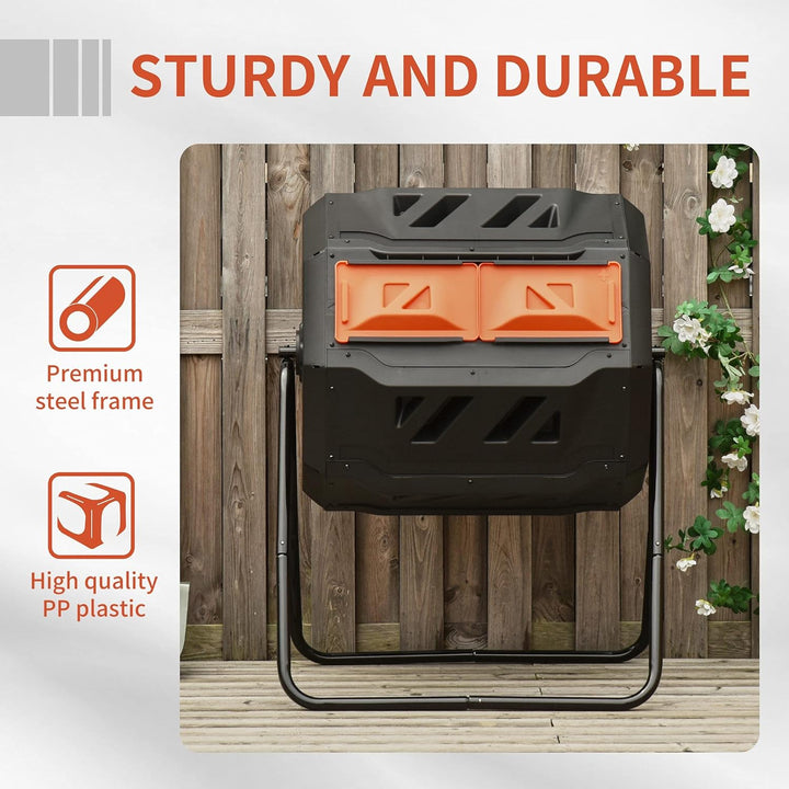 Outsunny Komposteimer für den Aussenbereich, 160 l, Doppelkammer, 360° drehbarer Komposter, Gartenko