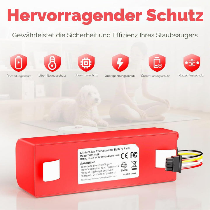 ASUNCELL 14,4V 6900mAh Li-ion Ersatzakku für Xiaomi Roborock S50 S51 S55 S7 S6 S5 Max Xiaowa E20 E25