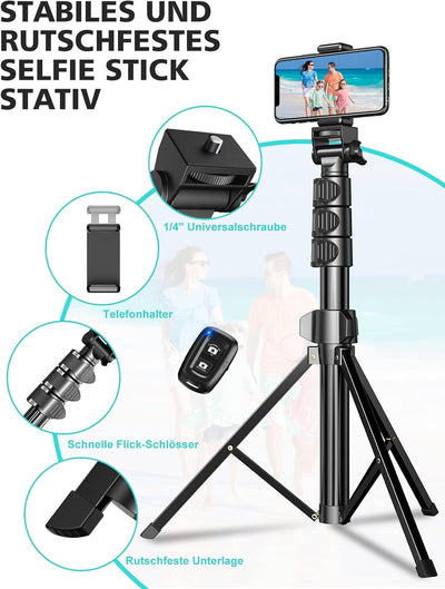 CIRYCASE 142cm Handy Stativ, Erweiterbarer All-in-One Selfie Stick Stativ mit Bluetooth Fernbedienun