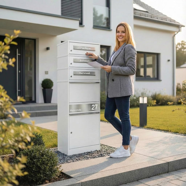 Metzler Paketbox mit 3 Briefkästen – 3er Briefkasten mit Paketfach & Namensgravur, personalisierte B