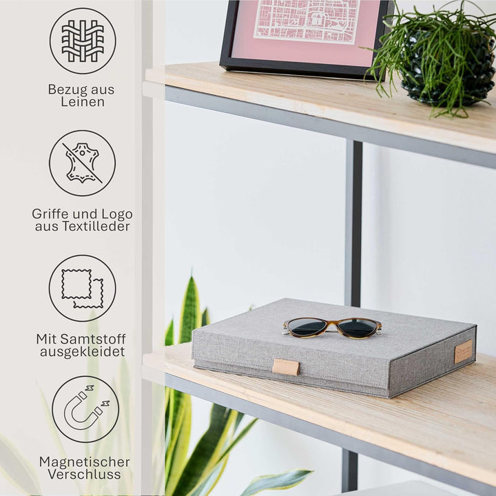LOVE IT STORE IT Premium Brillenbox für 8 Brillen - Aus Leinen Stoff - Brillenaufbewahrung und Präse
