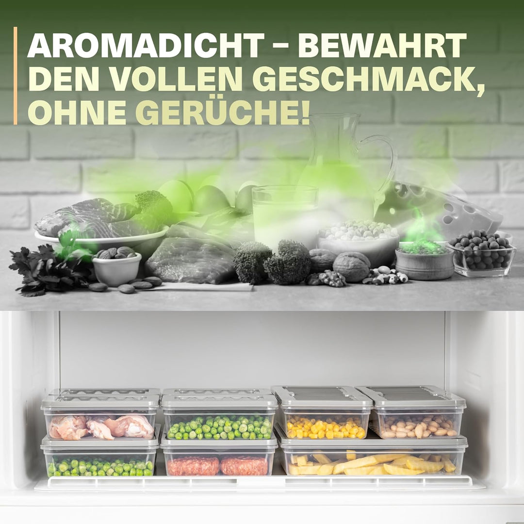 Viwares Stapelbare Frischhaltedosen 9er Set, Gefrierfach & Kühlschrank Organizer mit Deckel, Frostfe