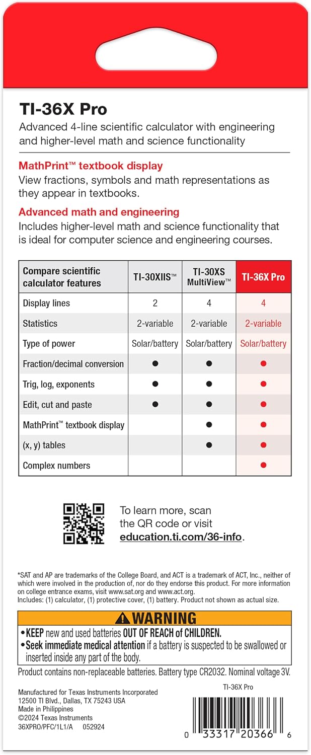 Texas Instruments TI-36X PRO Schulrechner (4-zeilig), nur mit französischer Anleitung und Sprache, 3