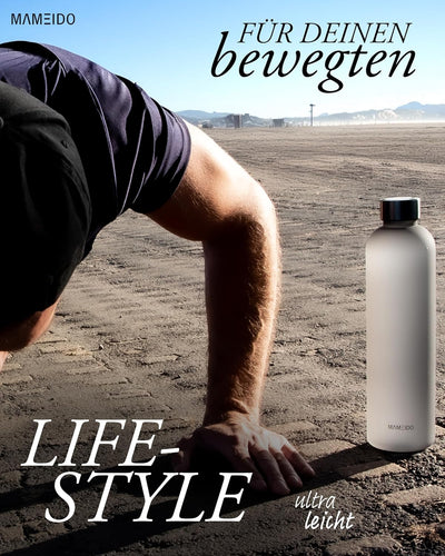 MAMEIDO Trinkflasche 1l & 1,5l Kohlensäure geeignet, auslaufsichere Trinkflasche mit Zeitmarkierung