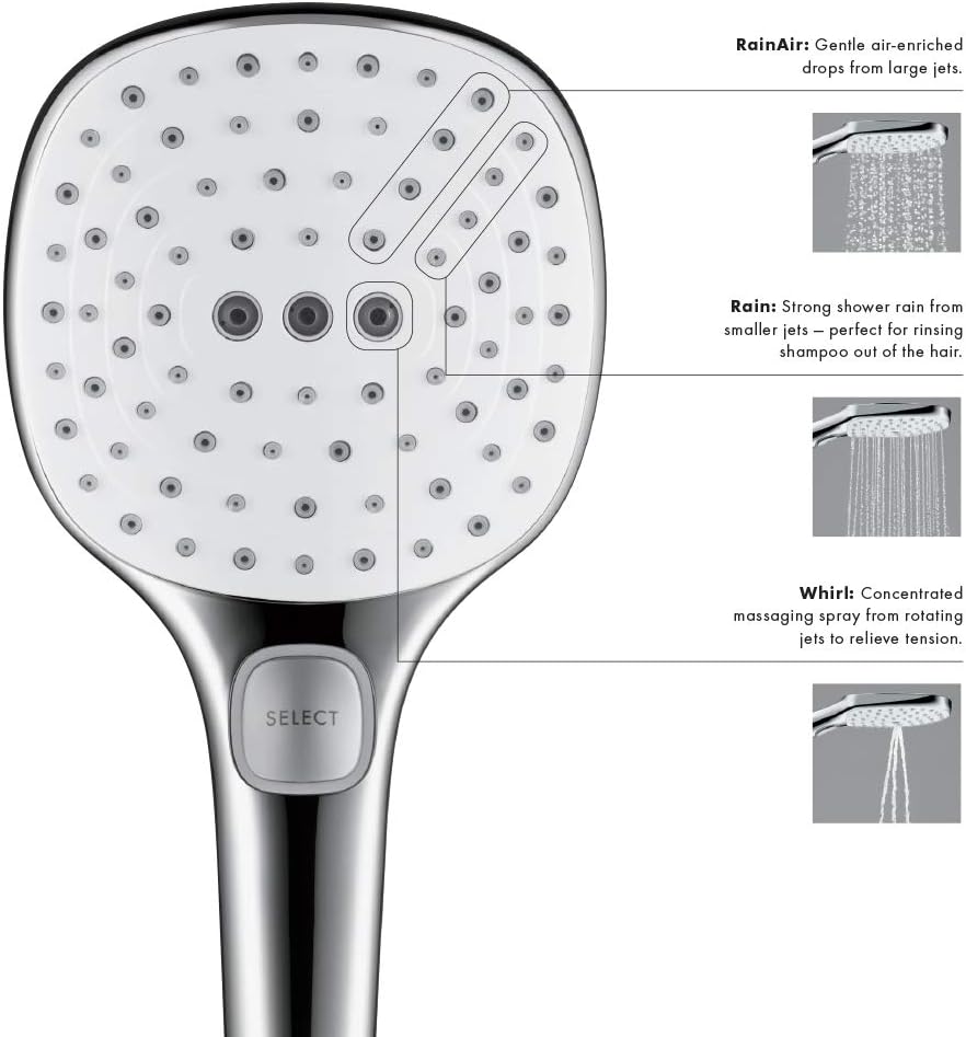 hansgrohe Raindance Select E Easy Install 12,7 cm Handbrause Modern 3 RainAir, Rain, Whirl 26521821