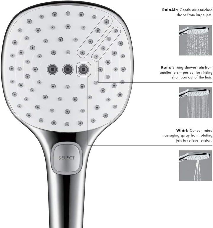 hansgrohe Raindance Select E Easy Install 12,7 cm Handbrause Modern 3 RainAir, Rain, Whirl 26521821