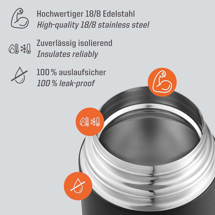 Esbit Thermobehälter Classic für Speisen - Warmhaltebehälter 750 ml in Schwarz - aus Edelstahl für w