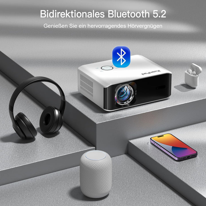 [Autofokus/Trapezkorrektu] Beamer 4K unterstützt, XuanPad Nativer 1080P 6G WiFi Bluetooth Beamer, 30