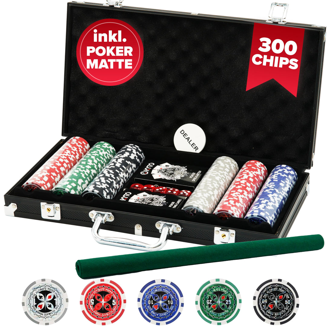 Kyto Pokerkoffer 300-tlg. Poker Set - Ideales Texas Holdem Set - Mit Koffer, Pokerchips, Pokerkarten