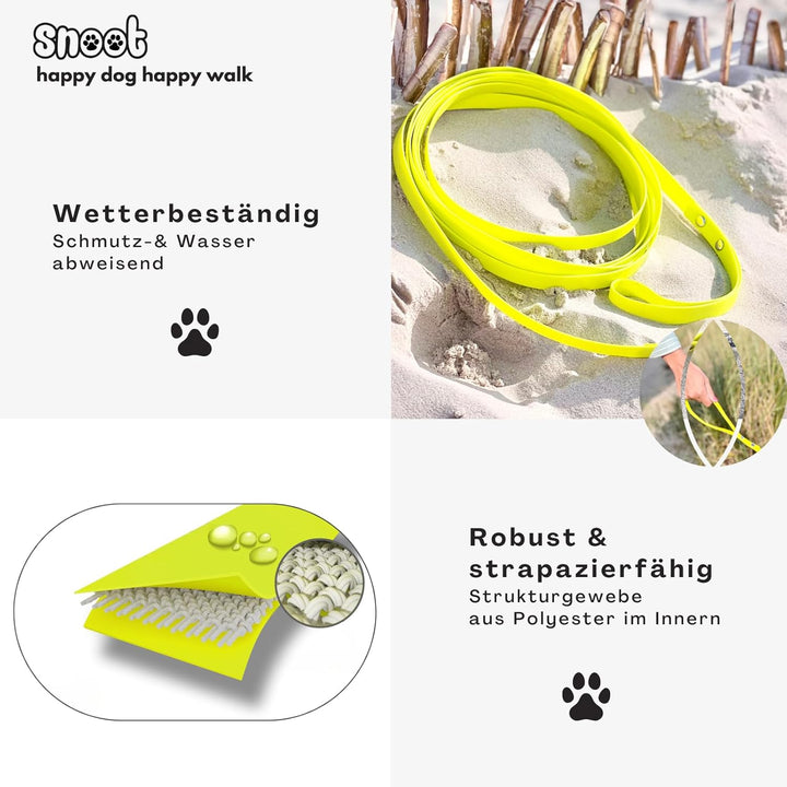 5m Schleppleine, Hundeleine, Handschlaufe, Neon-Gelb, extra schmal, schmutz- und wasserabweisend 5m,