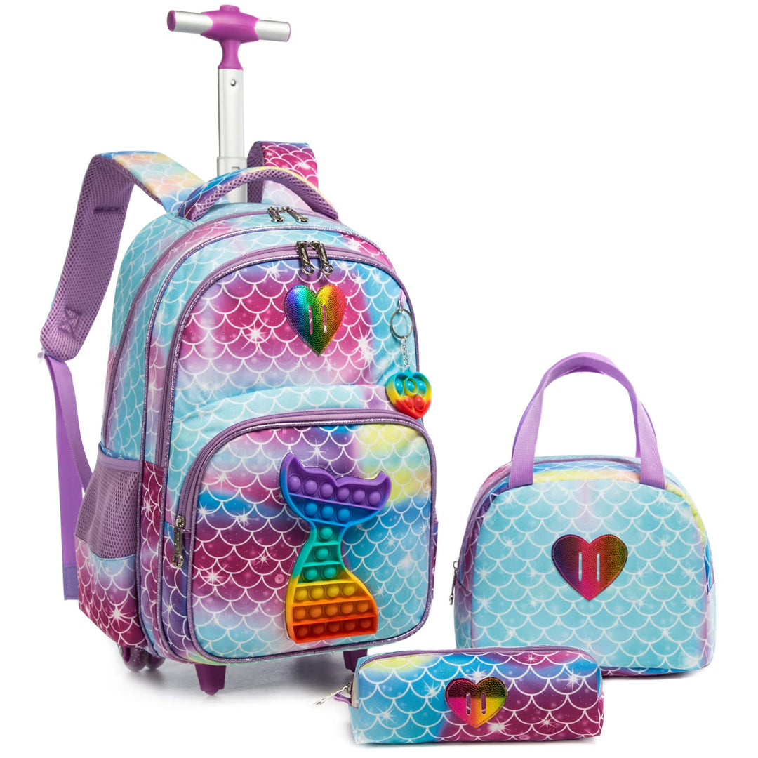 Rucksack Schulranzen Trolley,Schulrucksack Mädchen Teenager,3PCS 17” Kinder Schultrolley Geeignet fü