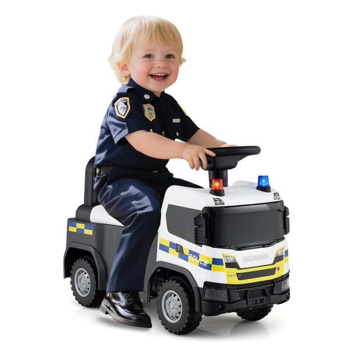 GOPLUS Kinder Rutschauto, 2 in 1 Schiebeauto, Polizeiauto mit Lichtern, Geräuschen &amp; Stauraum unter