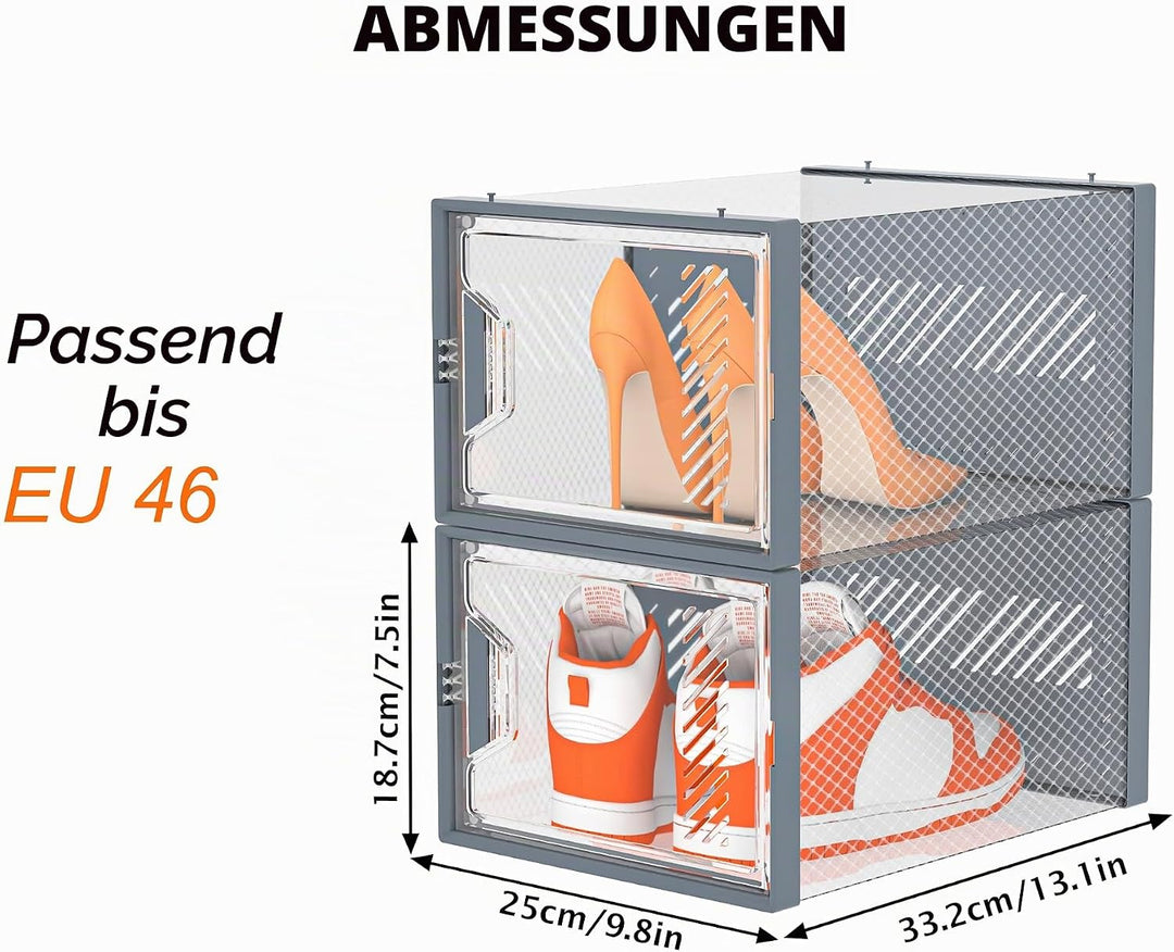 Schuhboxen Stapelbar Transparent, 12er Pack Schuhkarton mit Deckel, Schuhaufbewahrung für Stöckelsch