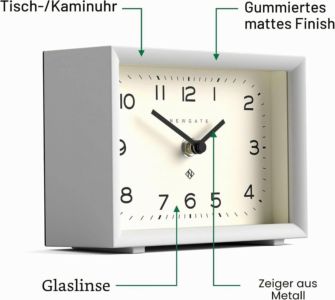 NEWGATE® Henry Schreibtisch Uhr | Zeitgenössisches rechteckiges Design | Weiss | Leicht lesbare nunb
