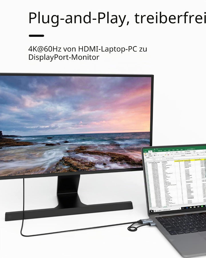 fairikabe Aktives HDMI-zu-Displayport-Kabel 4K@60Hz [6,6 FT/2 M, unidirektional], HDMI-Eingang zu DP