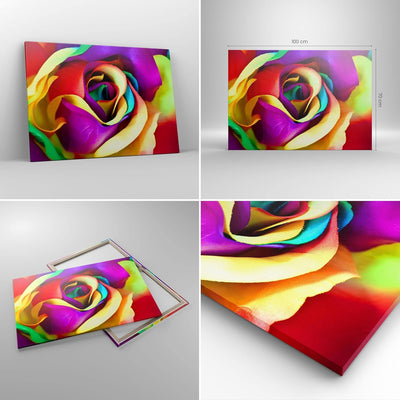 Bilder auf Leinwand 100x70cm Leinwandbild mit Rahmen Blume Farbe Rose Gross Wanddeko Bild Schlafzimm