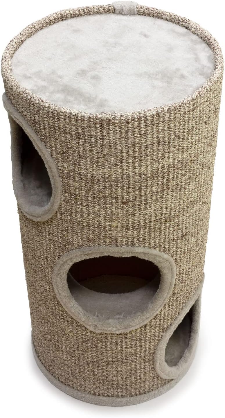 Arquivet Kratzbaum rund beige mit Löchern für Katzen - 36 x 36 x 70 cm - Kratzbaum für Katzen - Vert