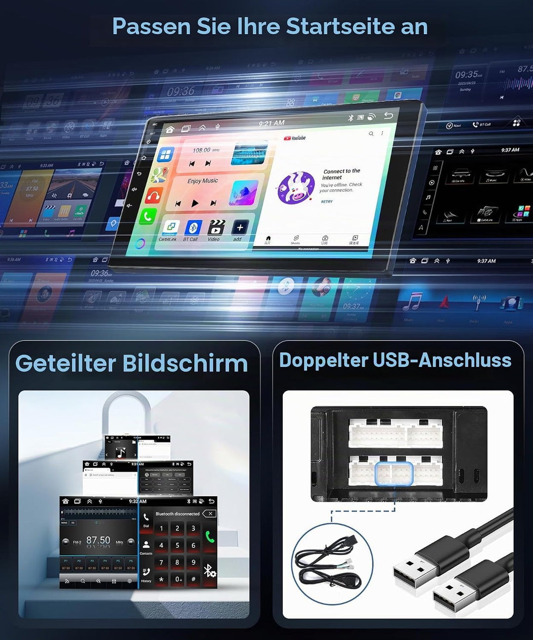 8 Kerne 6+128G Android Autoradio für Ford Transit Custom Tourneo 2013-2018 Wireless Carplay 9 Zoll m