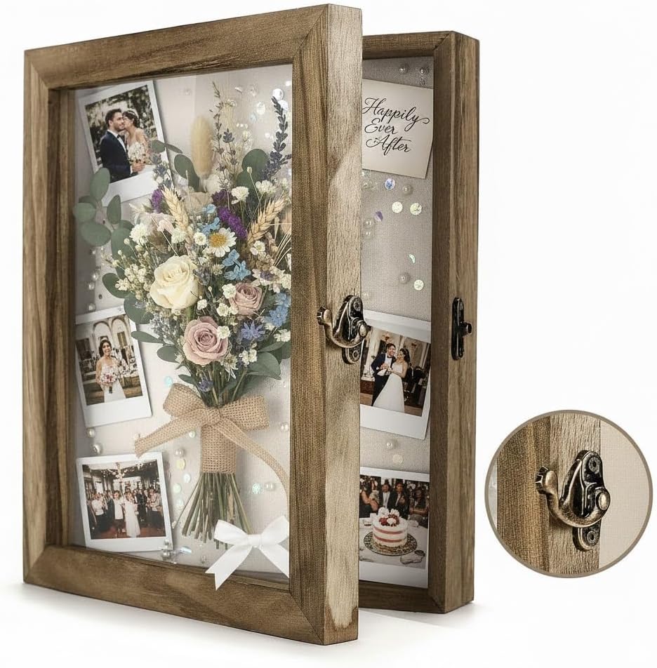 TJ.MOREE Blumen Grosse Schattenbox Vitrine Rahmen mit Glasfenstertür Bilderrahmen Hochzeitsstrauss E