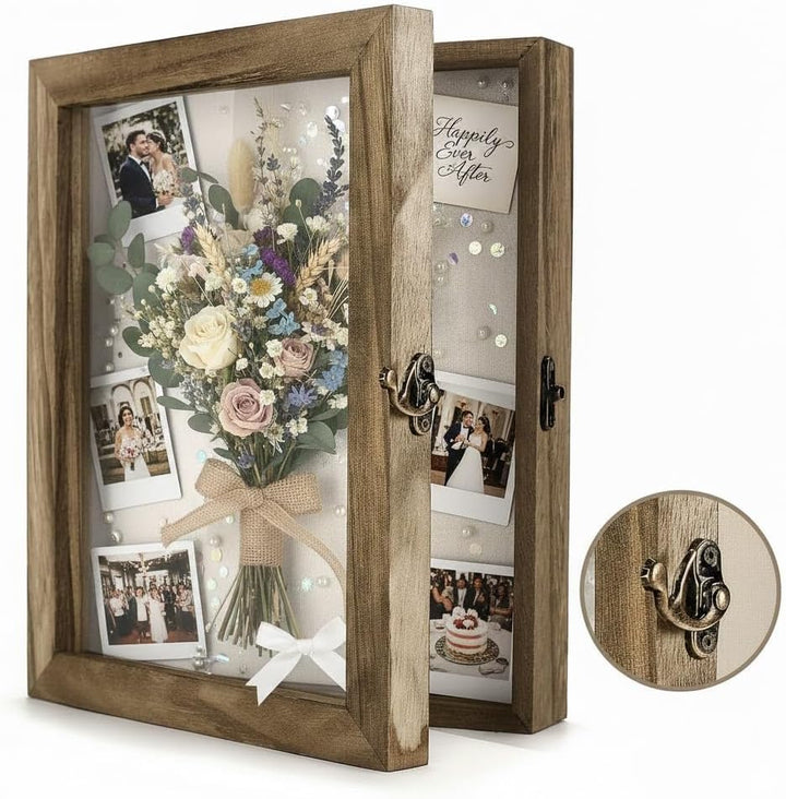 TJ.MOREE Blumen Grosse Schattenbox Vitrine Rahmen mit Glasfenstertür Bilderrahmen Hochzeitsstrauss E