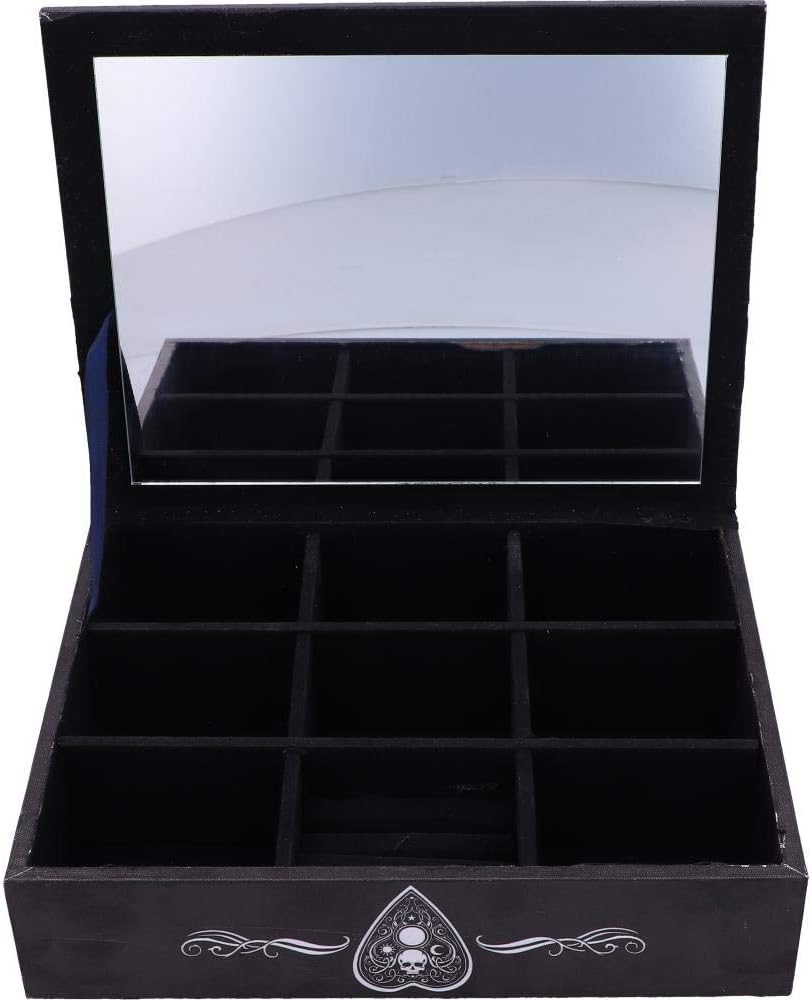 NEMESIS NOW Schmuckkästchen mit Spiegel, mitteldichte Faserplatte und Planchette, Schwarz und Weiss,