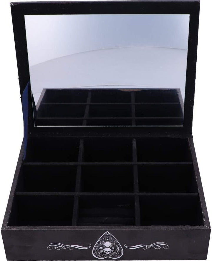 NEMESIS NOW Schmuckkästchen mit Spiegel, mitteldichte Faserplatte und Planchette, Schwarz und Weiss,