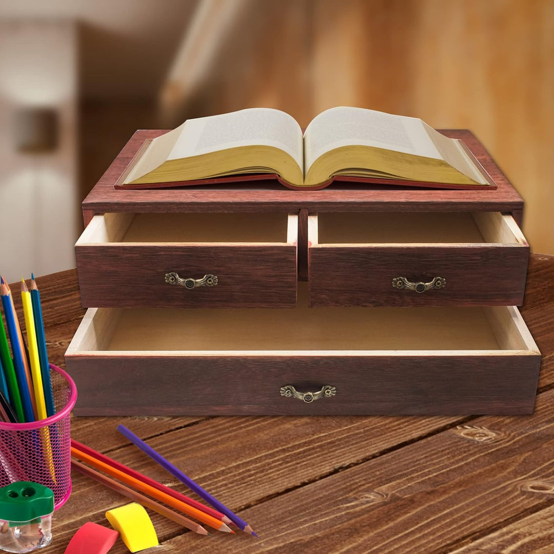 Holz Schreibtisch Organizer mit 3 Schubladen Holz Aufbewahrungsbox Heimarbeitsplatz Bürobedarf 2 Sto