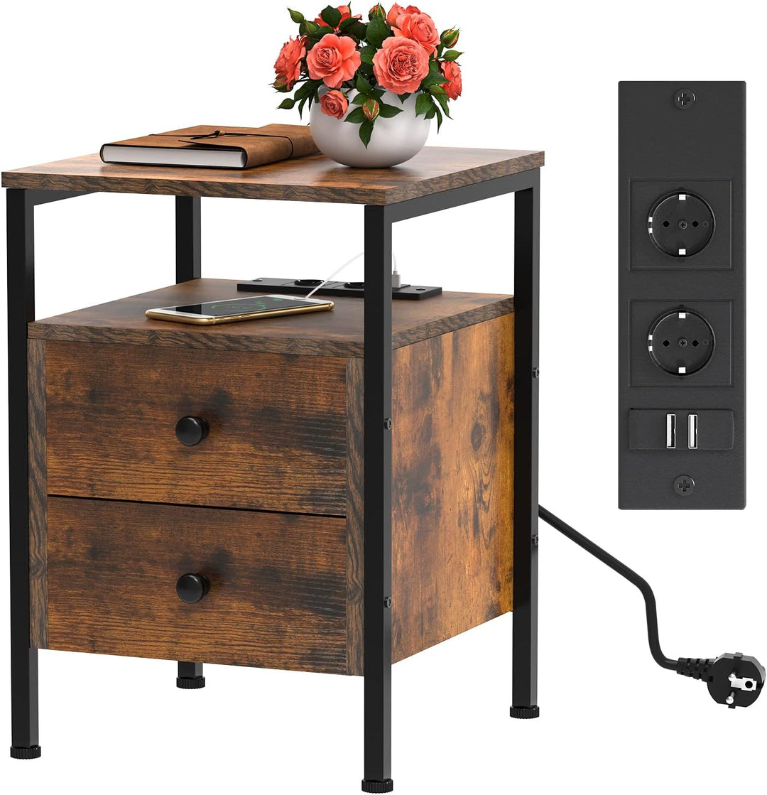 PIPIPOXER Nachttisch mit Steckdose, Nachttisch mit USB Anschlüssen und Steckdosen, Flip Top Beistell