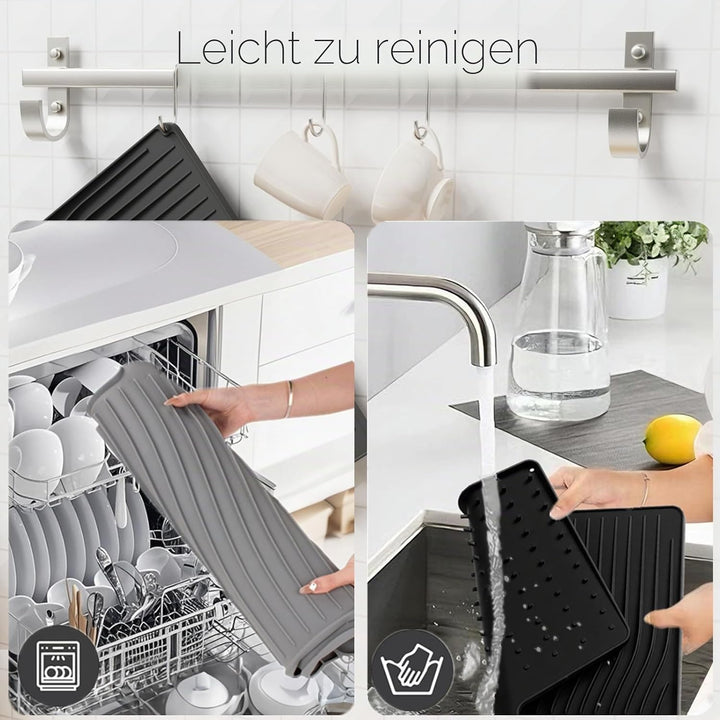 Premium Silikon Geschirr-Trockenmatte mit Gefälle-Design – Rutschfest, Hitzebeständig (bis 230°C), S