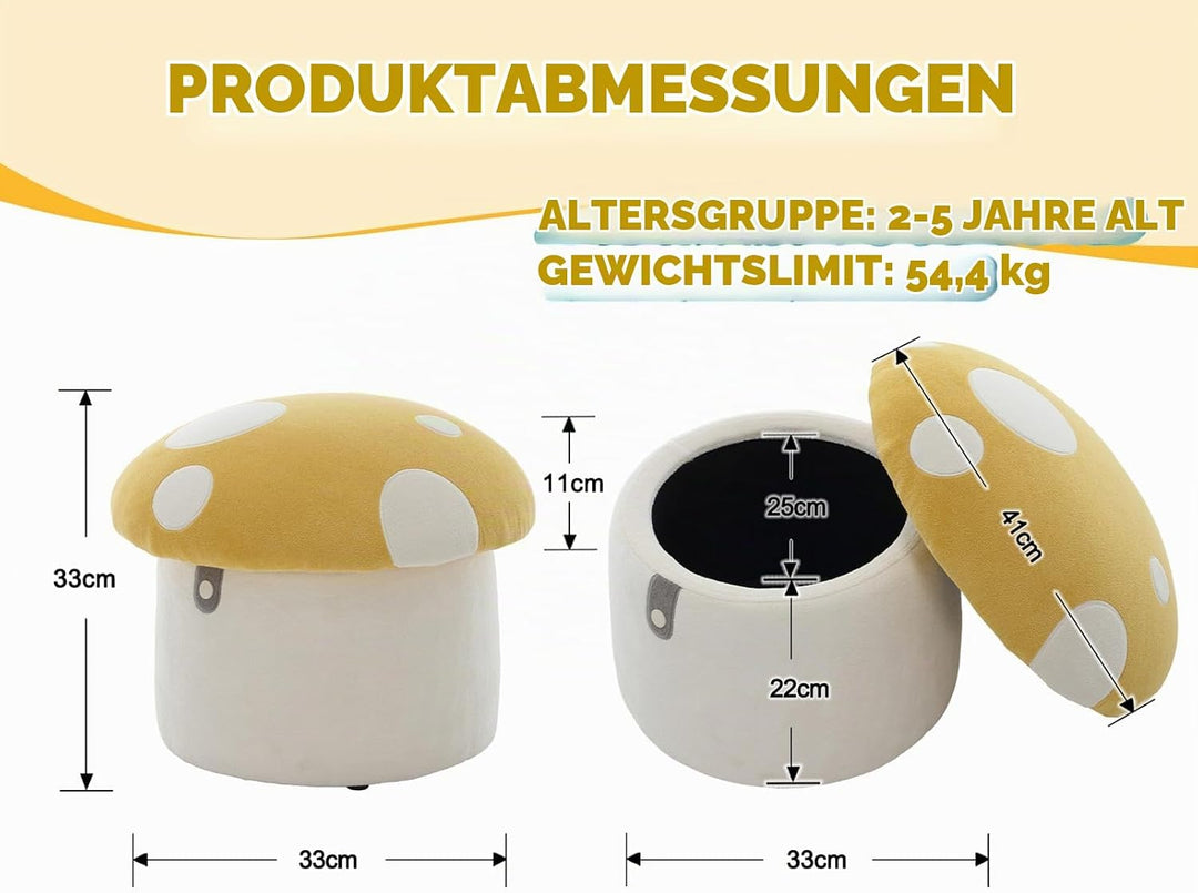 Ya-Home Kinder Aufbewahrungsbox aus Chenille in Pilzform mit verstecktem Stauraum – gepolsterte Spie