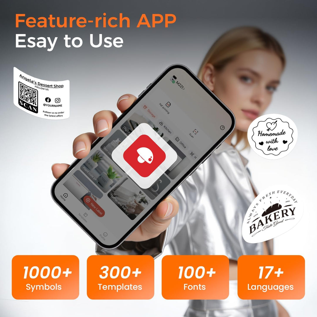 Phomemo M221 Etikettendrucker Bluetooth, Barcode Etikettendrucker, Beschriftungsgerät Unterstützung
