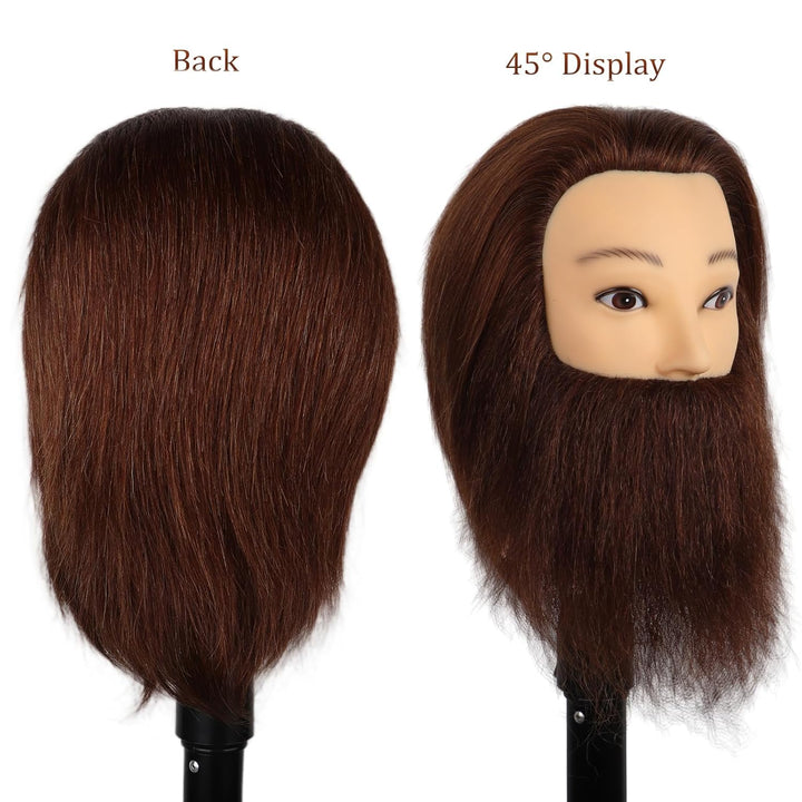 DaizySight Mann Frisierkopf 100% Echthaar mit Bart, Frisurenkopf Männlicher Haarschnitt Übungskopf m