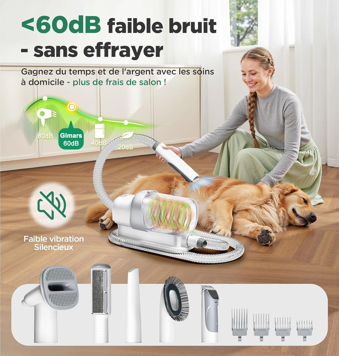 Gimars 2,3L Hundeschermaschine mit Staubsauger, 12000k Pa Saugkraft Hundestaubsauger Leises Schermas