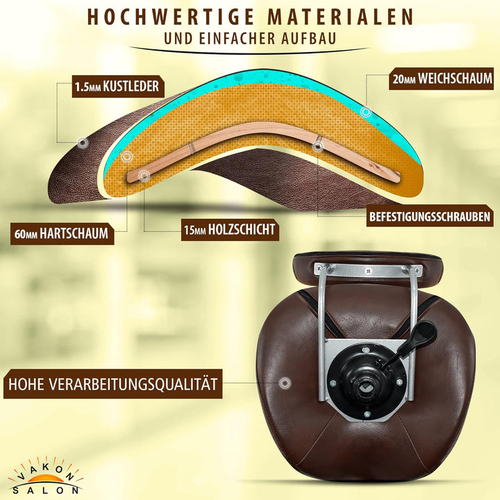 Premium Sattelhocker braun mit Bremse und Lehne, Sattelstuhl für Rückenentlastung, Rollhocker höhenv