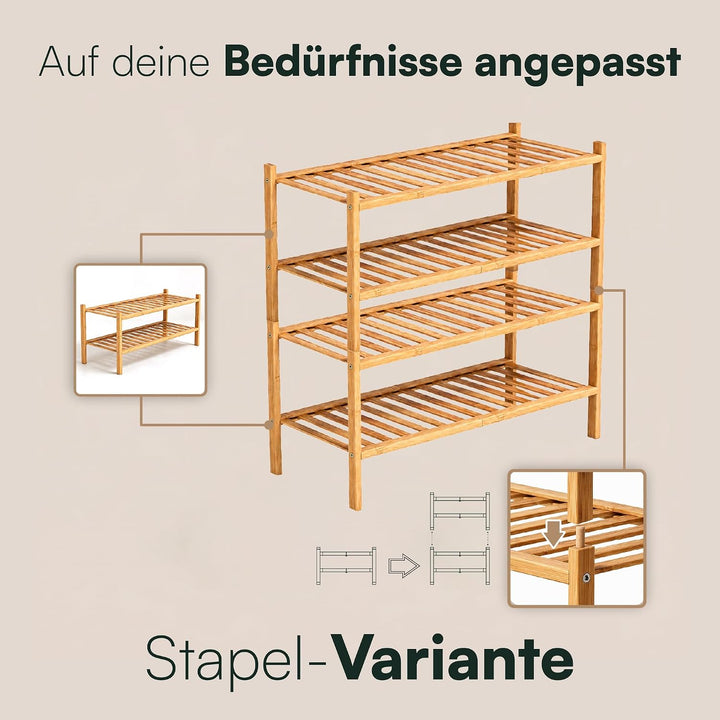 Schuhregal aus Bambus, Schuhablage mit 2 Ebenen, 68 x 28 x 32 cm, Erweiterbar Stapelbar, Schuhschran