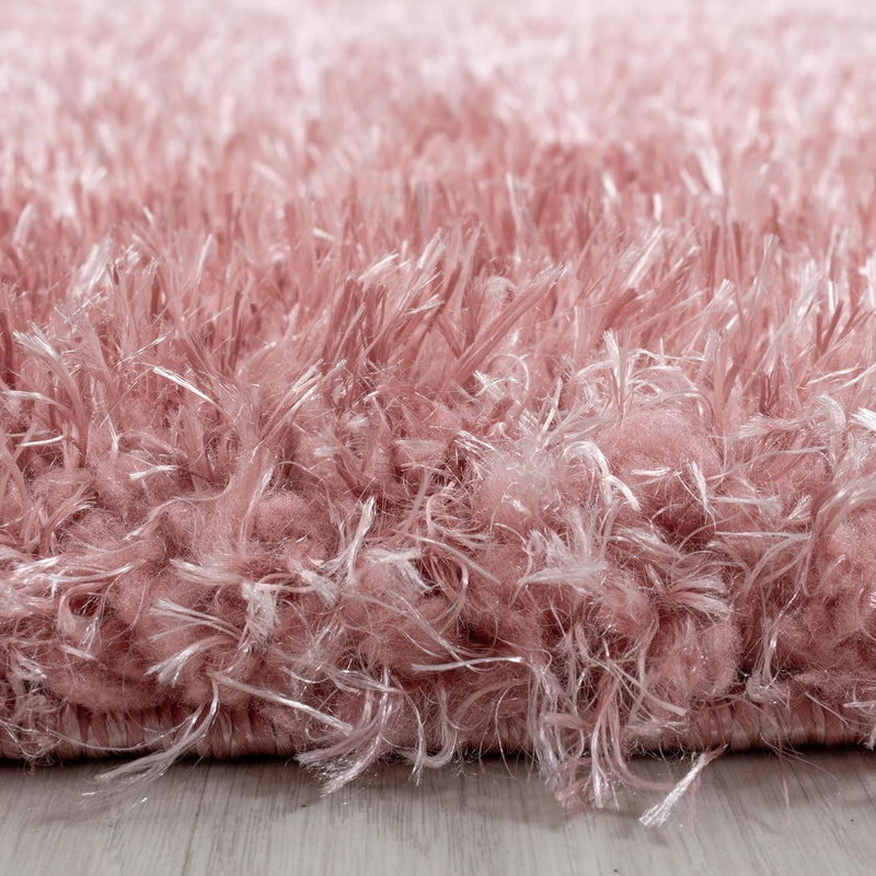 HomebyHome Shaggy Teppich Läufer Flur 80x150 cm - 50 mm Florhöhe Hochflor Wohnzimmerteppich Rosa Ext