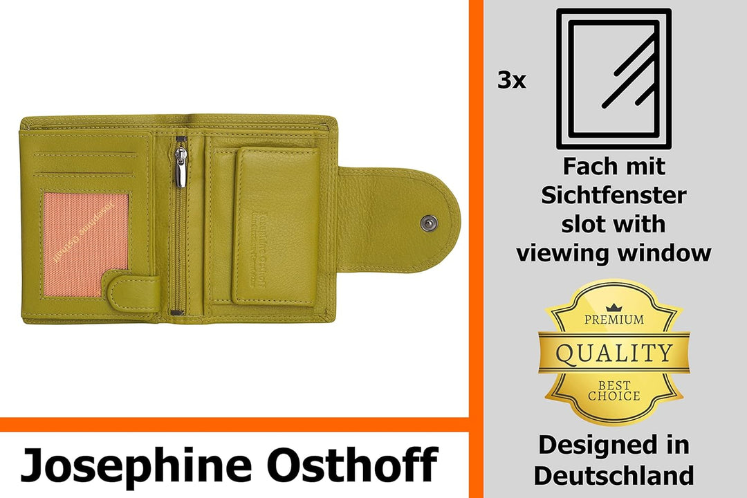 Josephine Osthoff Geldbörse Damen Wiener Schachtel, Platz für 11 Karten, Minibrieftasche mit Münzfac