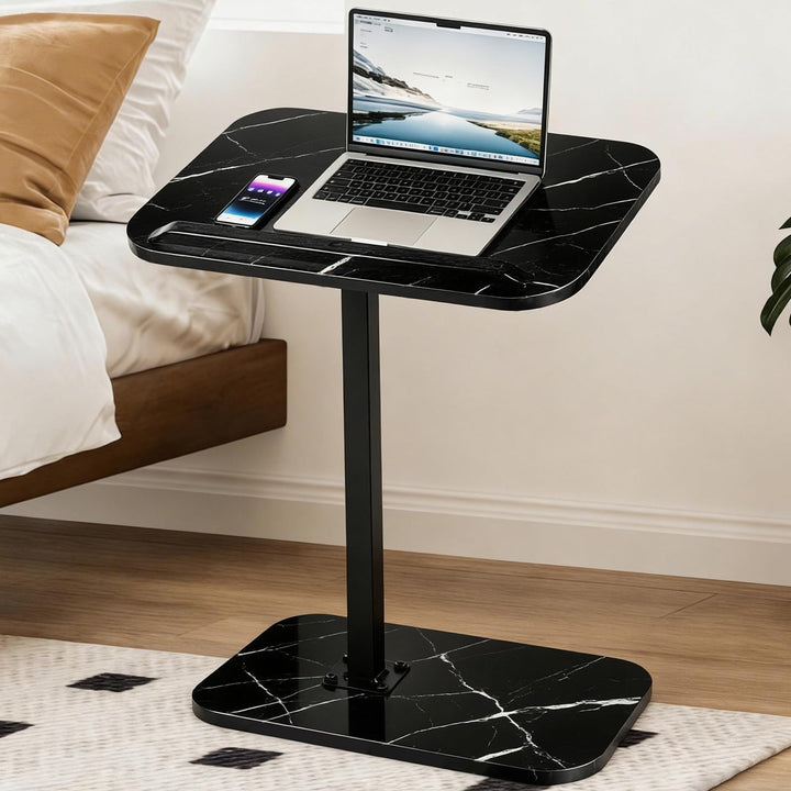 Beistelltisch, Sofa-Armlehnen-Tisch, TV-Tablett mit um 360° drehbarer und neigbarer Tischplatte, höh